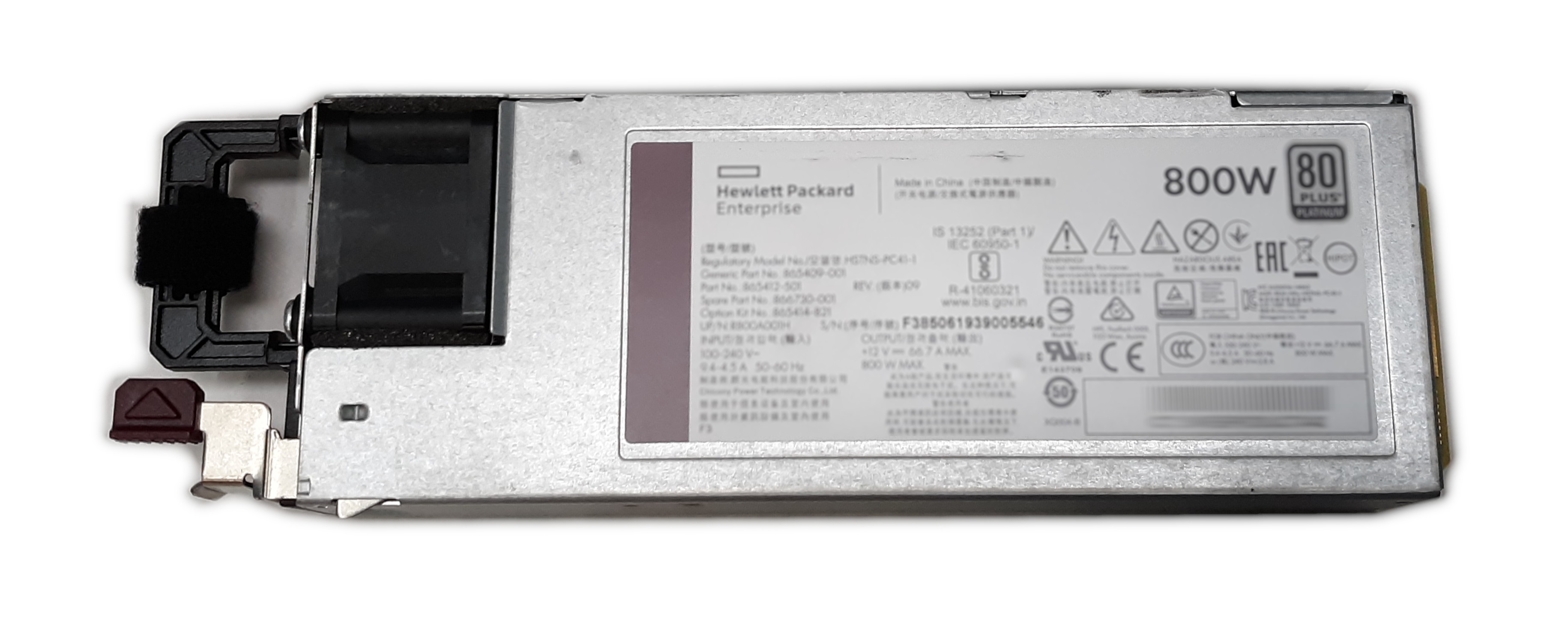 HP PSU 800W HSTNS-PL41-1 In100-240v/9.4-4.5A Out 12V/66.7A P39385-001 865414-B21
