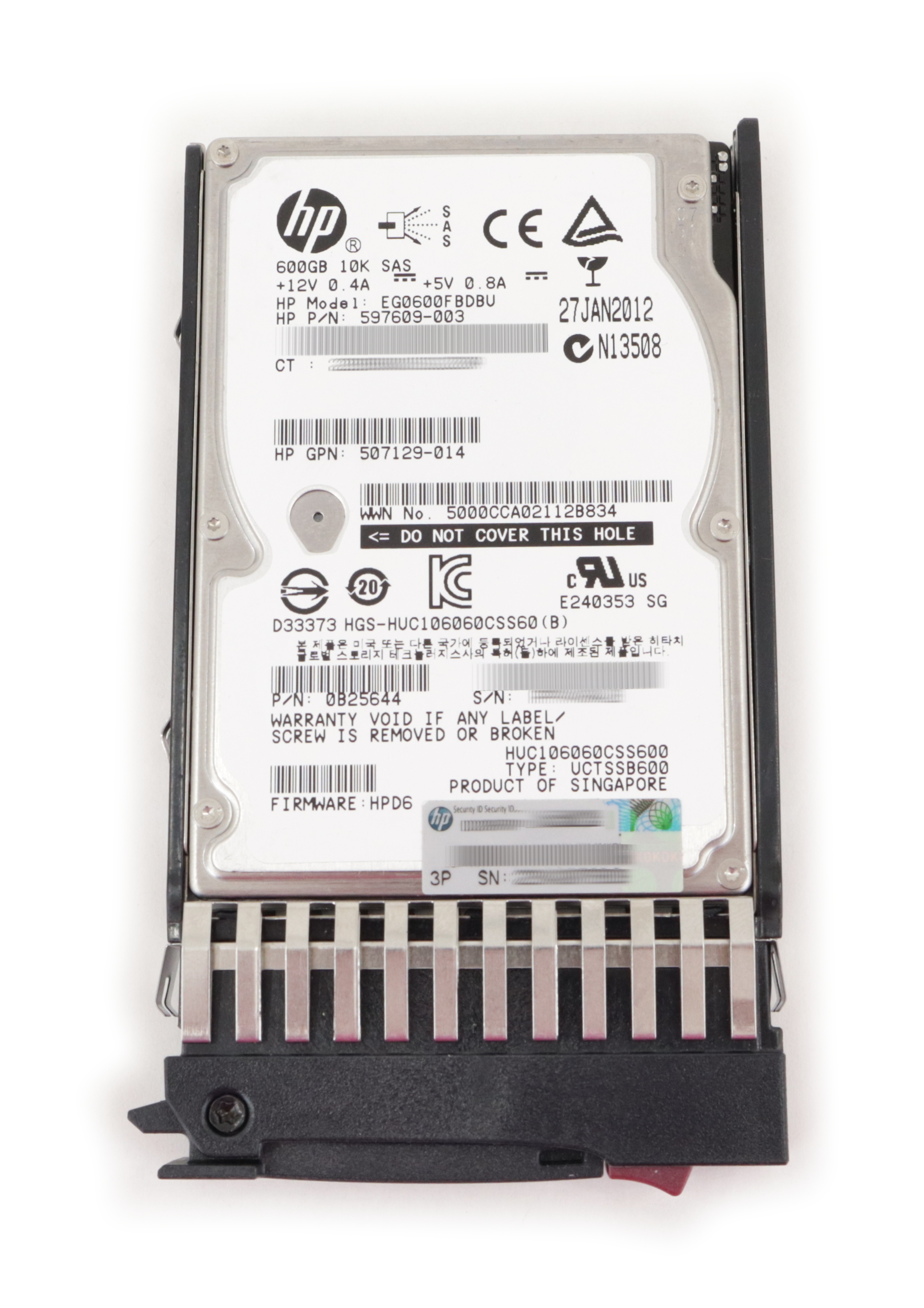 HPE Hitachi 600GB EG0600FBDBU HUC106060CSS600 SAS 2.5" SFF 597609-003 507129-014