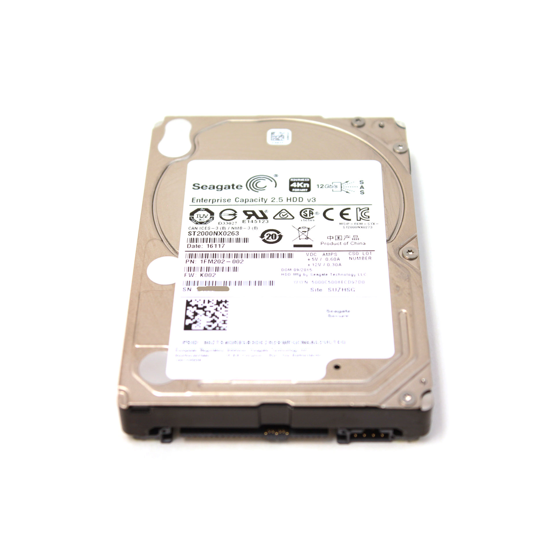Seagate 1FM202-002 ST2000NX0263 2TB 7200RPM SAS 12.0 GB/s HDD 4K