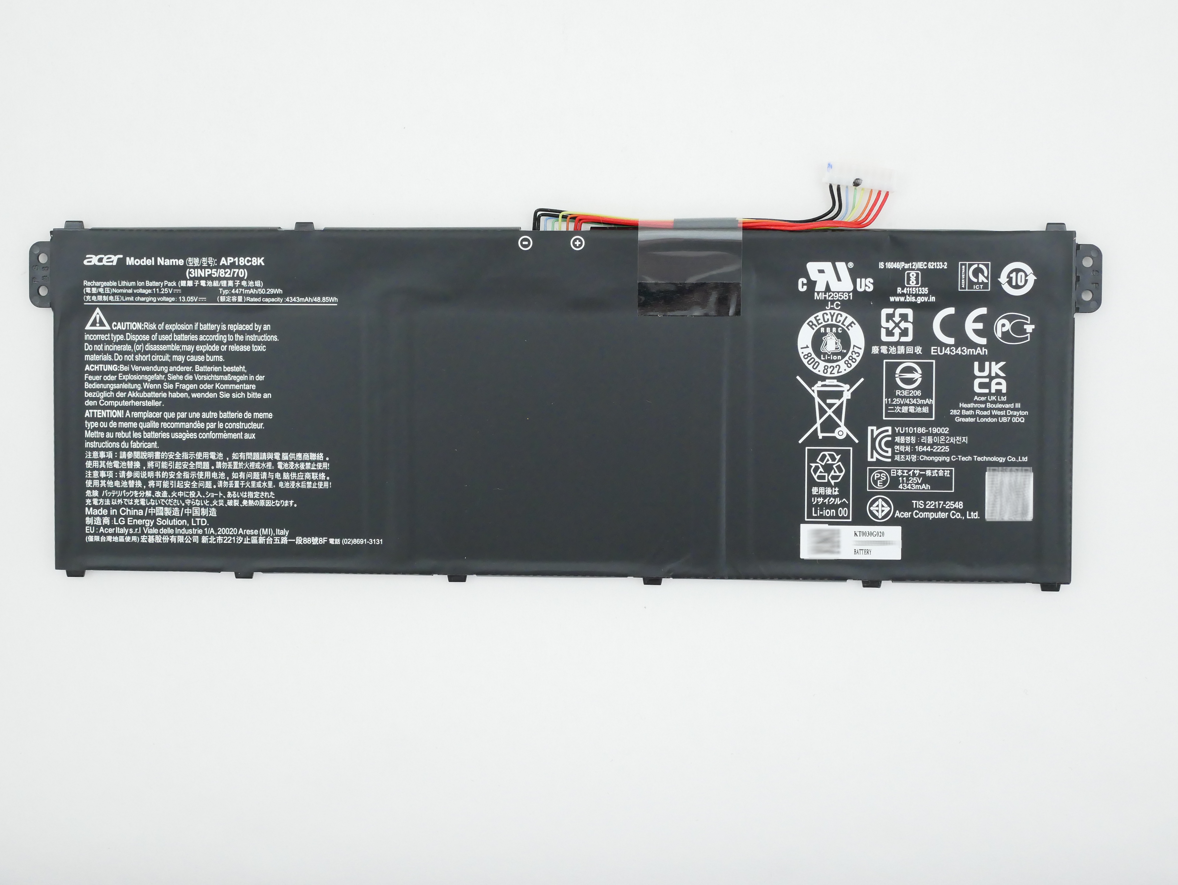 Acer AP18C8K (3INP5/82/70) Li-ion Battery Pack 11.25V 4471 mAh 50.29Wh KT0030G020