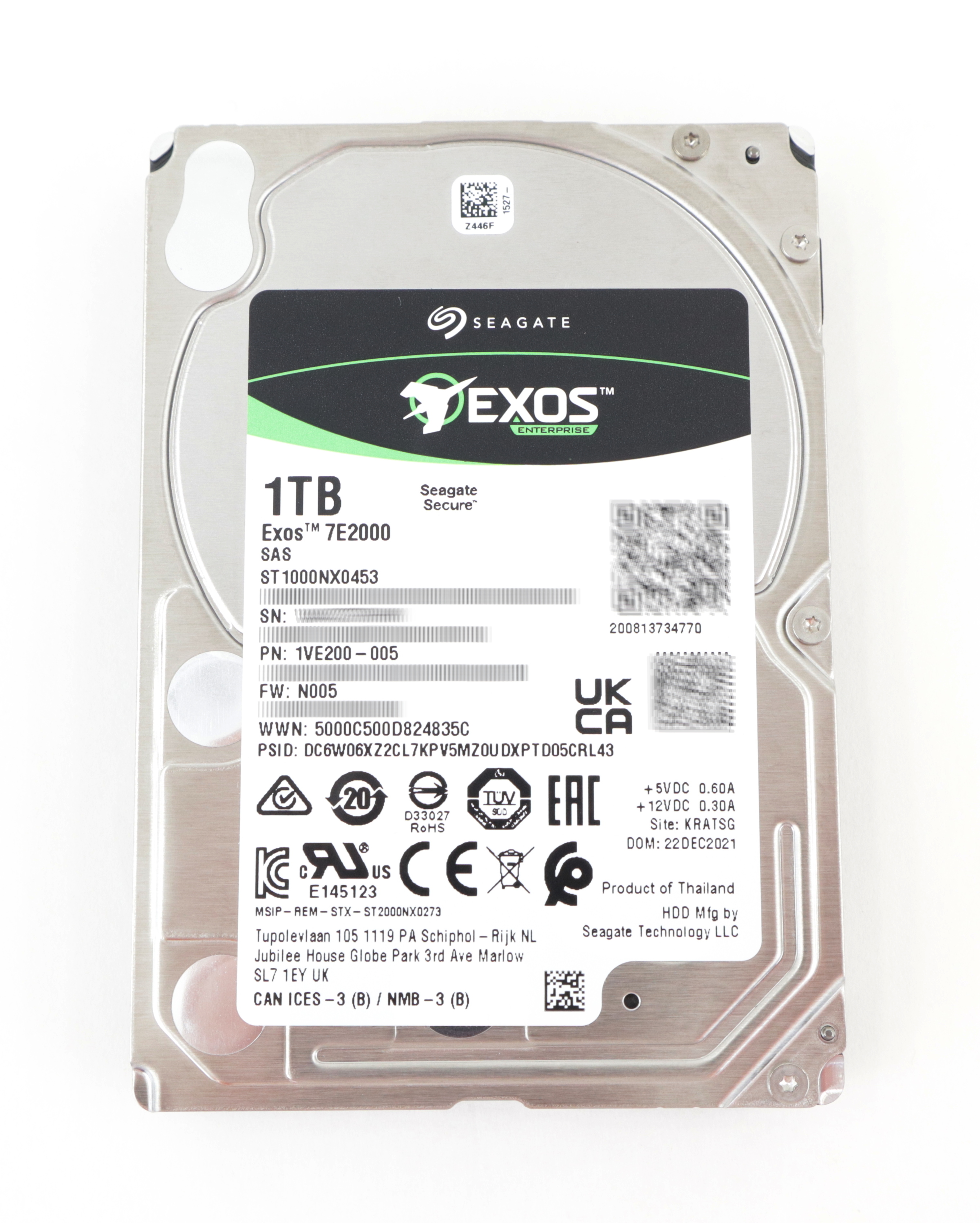 Seagate Exos 7E2000 1TB ST1000NX0453 SAS 12Gb/s 7.2K RPM 2.5" SFF 1VE200-005