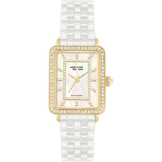 Anne Klein New York Ceramic Tank Ladies Quartz Watch 12/2334WTGB