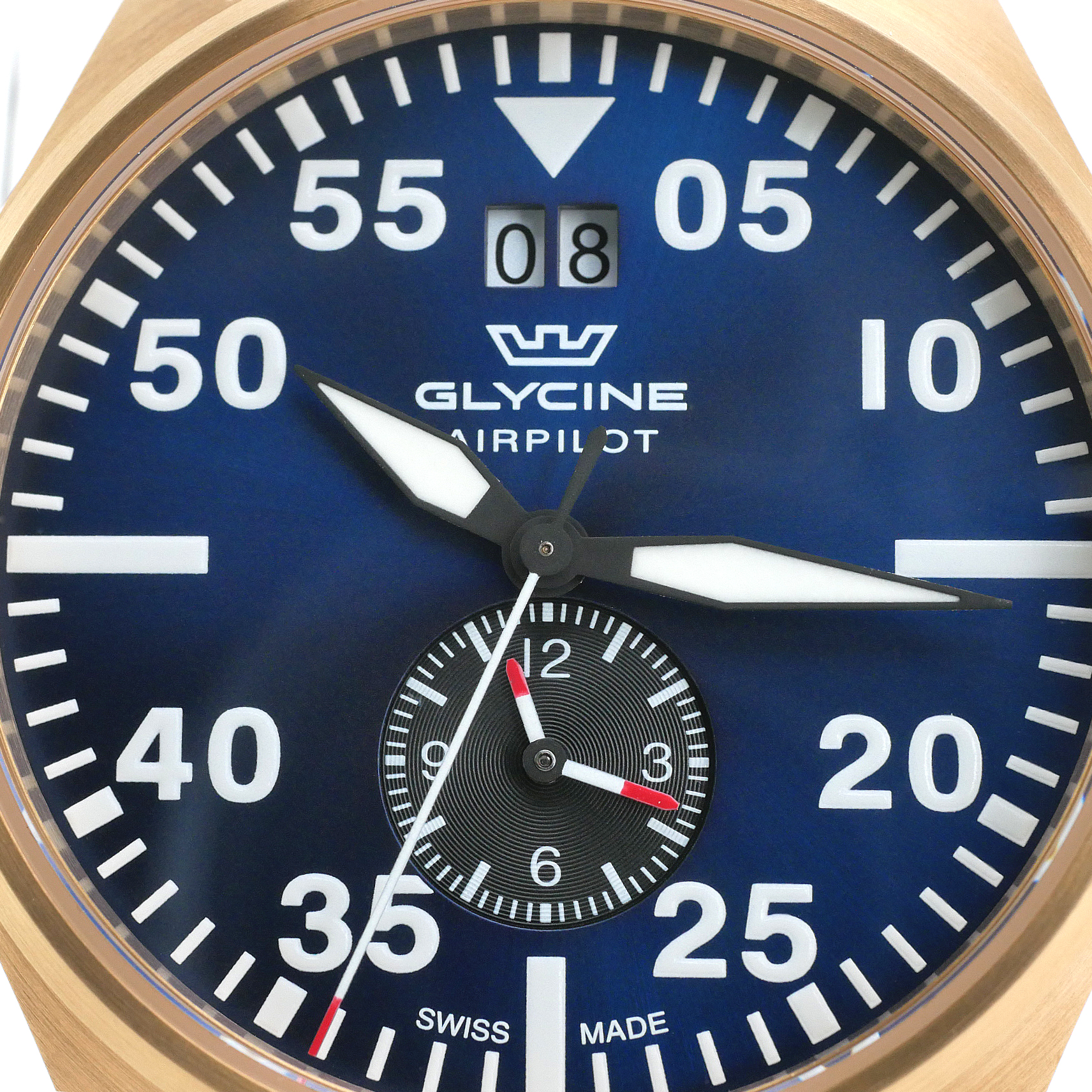 Glycine Airpilot Dual Time Chronograph Swiss Men's Watch Blue Dial / Leather strap GL0369