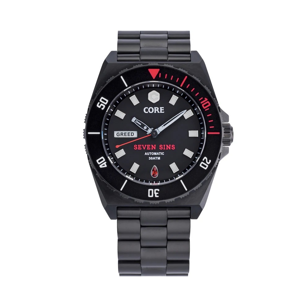 Core Seven Sins Black 42mm Automatic Diver Watch WR300